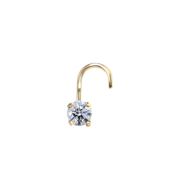 14K Yellow gold  Real Diamond  20 Gauge Nose Ring Stud - 1.8mm  new - Picture 3 of 6